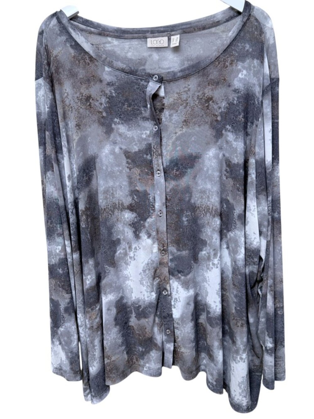 LOGO Lori Goldstein Mesh Cardigan Gray Tie Dye Plus Size 3X Sheer Boho Top